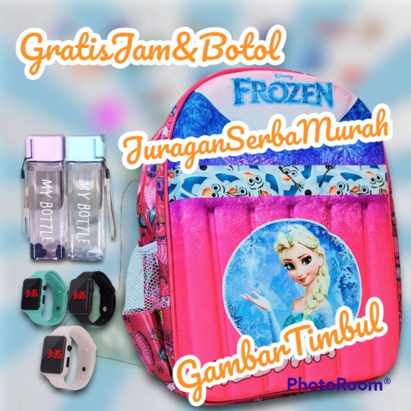 Tas Ransel Sekolah Perempuan SD Karakter Disney Frozen Gambar Timbul Murah