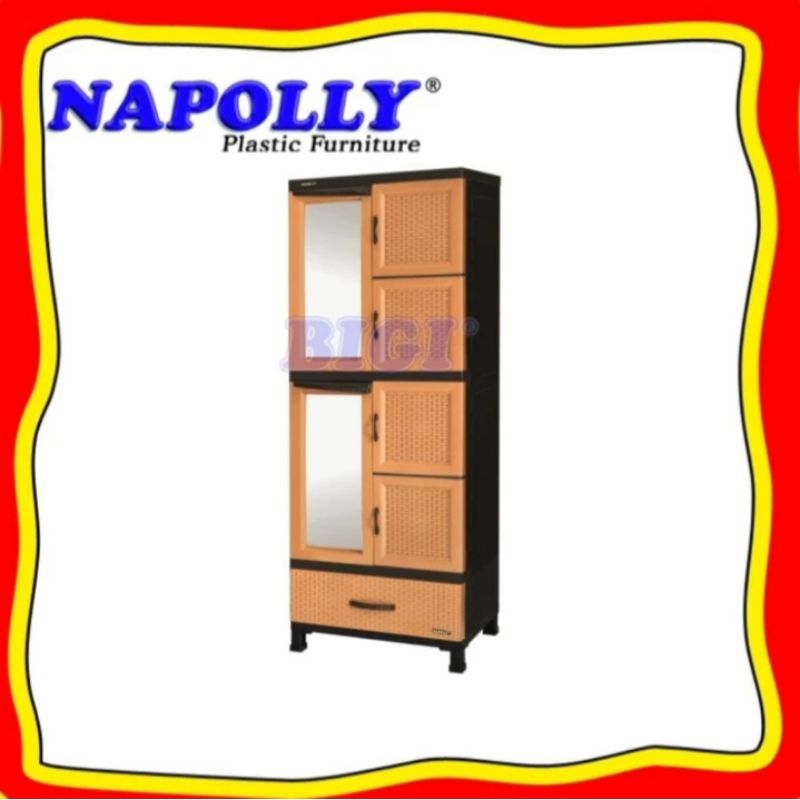 BIG SALE LEMARI 2 PINTU FULL RAK 4 SUSUN + CERMIN DAN LACI BAWAH  PLASTIK NAPOLLY CRS 5 2C 4MU 1D