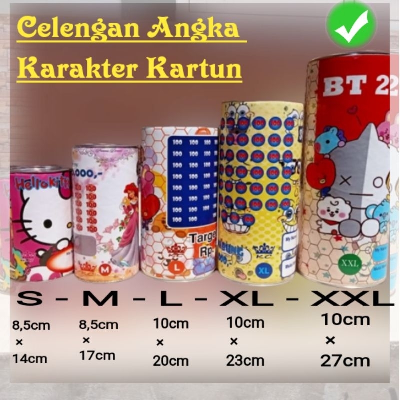 Celengan Target Angka Karakter Kartun JUMBO Size XXL / Per Dus isi 10 Lusin