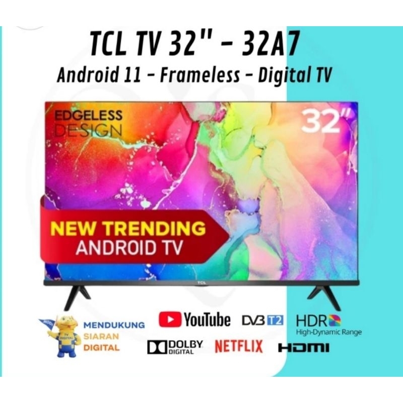 TCL LED Android TV 32&quot; Android 11 Smart TV Frameless 32A9 Digital DVBT2