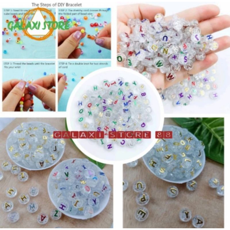 50Pcs Manik Manik Huruf Bulat 10Mm Manik Huruf Bahan Meronce Kerajinan Gelang Kalung Kerajinan