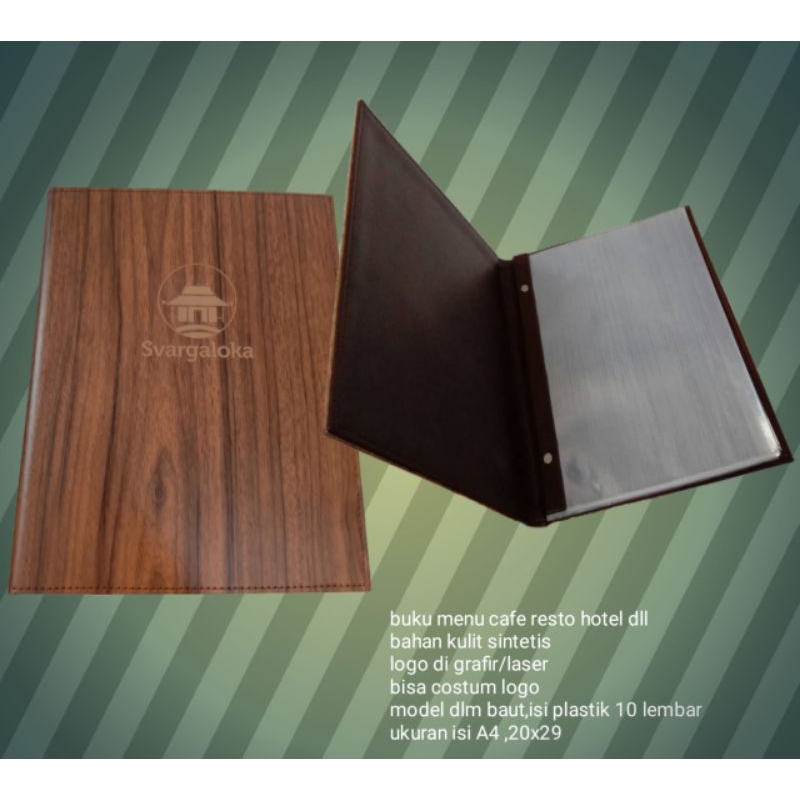

buku menu bahan hpl ukuran a4 custom logo isi plastik 10 lembar