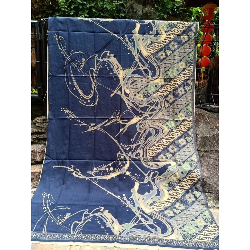 Bahan kain Batik katun Solo motif parangg abstrak navy