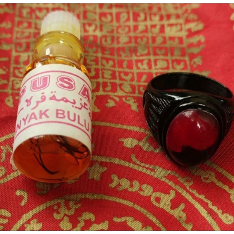 cincin batu akik asihan merah siam + minyak bulu perindu