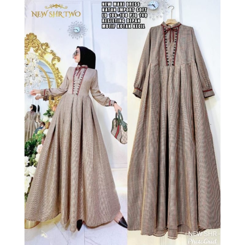 M561 DRESS SET JILBAB NEW SHR MAXI DRESS KATUN IMPORT STRETCH BUSUI KOTAK HOUNDSTOOTH GAMIS WANITA M