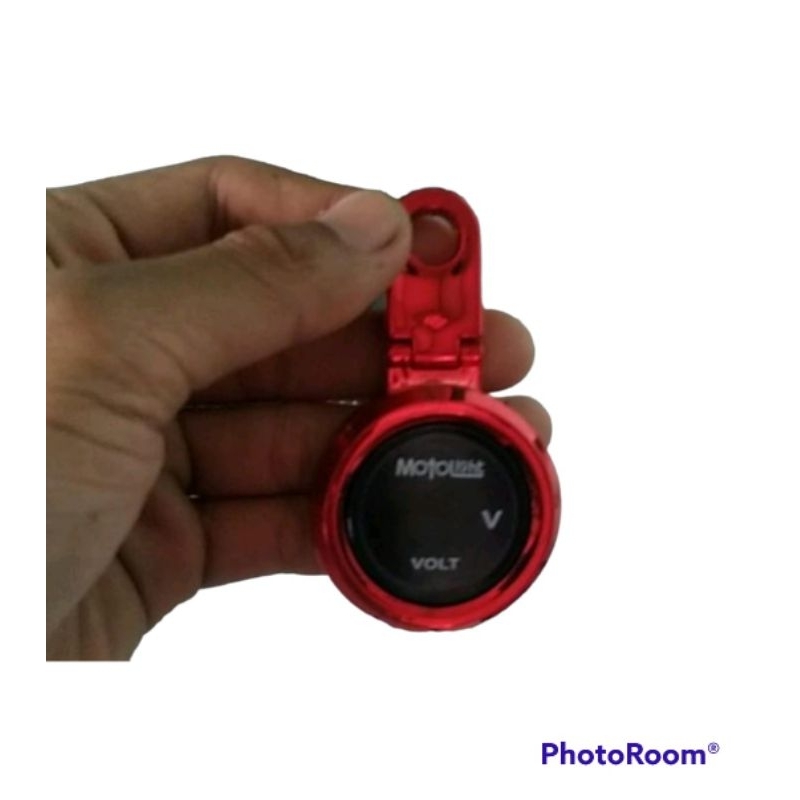 Voltmeter Aki Digital Bulat LED Plus Breket Dudukan Spion Volt Meter Aki Universal