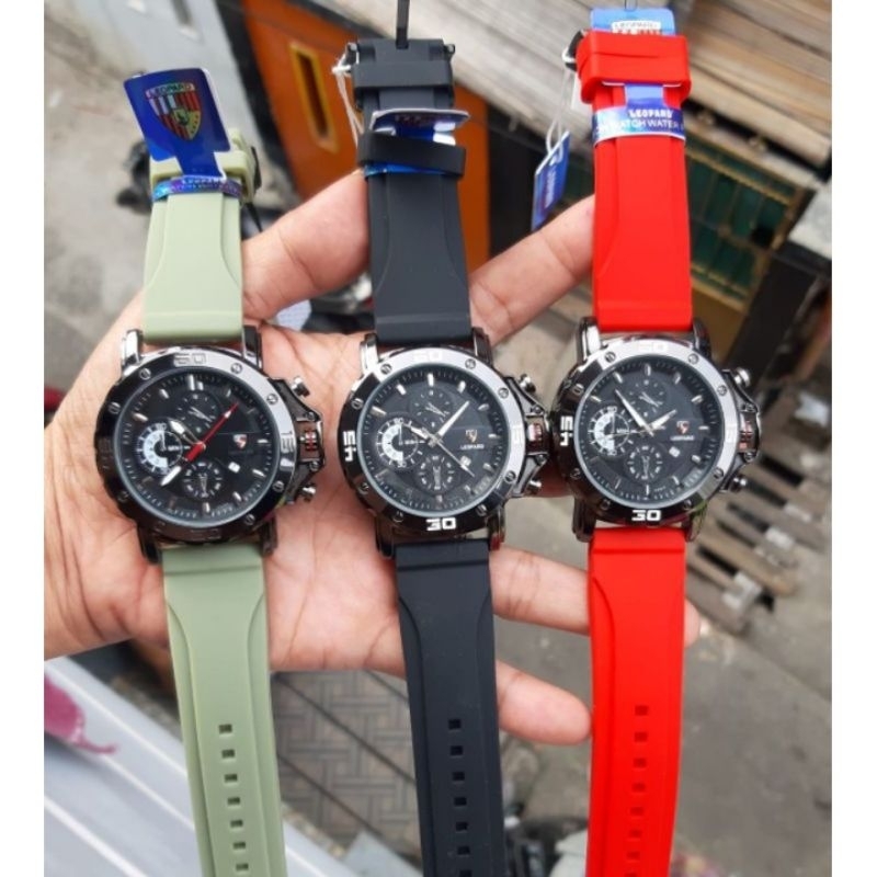 Bisa COD Leopard Original Jam Tangan Pria Karet Sport Anti Air