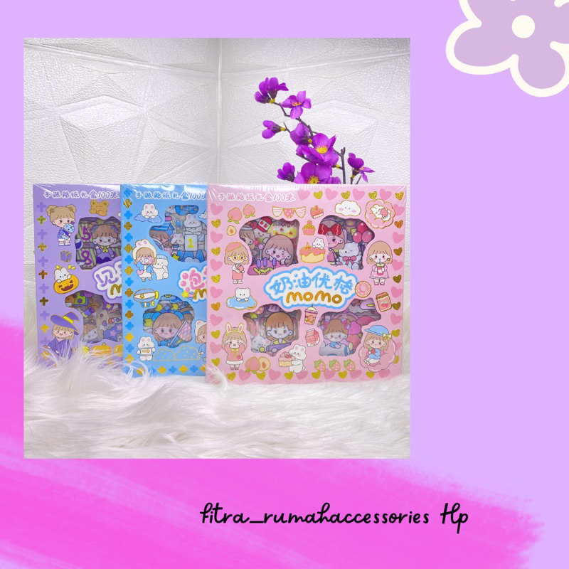 

Stiker Viral Momo Korea 2D Waterproof - 100 Lembar Stiker Momojan Multifungsi Diy Tahan Air Box Besar
