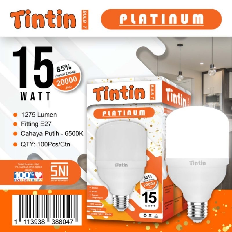 Lampu LED Bulb T Tin Tin Tintin Platinum 5watt 10watt  15watt 20watt Cahaya Putih bergaransi