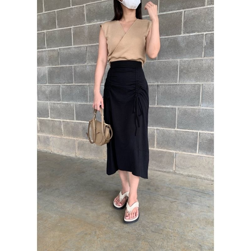 Midi Skirt Rok Double Serut Wanita cringkle