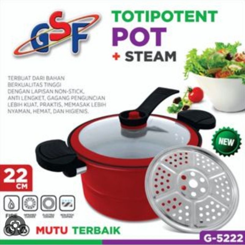 Panci Presto + Steamer 22cm capacity 3.5L Totipotent Pot