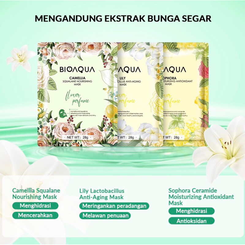 Bioaqua Sheet Mask Masker Wajah Flowers Series (28gr/pcs) Hydrating Essence Face Mask Brightening dan Anti Acne