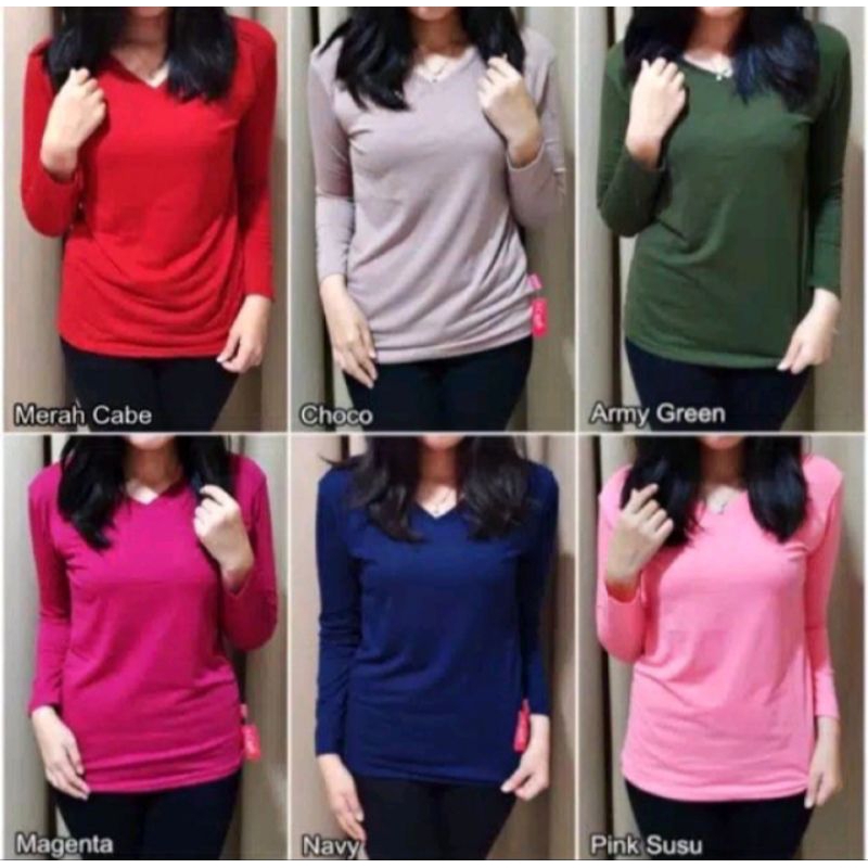 Kaos lengan panjang kerah V / kaos lengan panjang polos / kaos lengan panjang / kaos cewek lengan panjang / kaos wanita