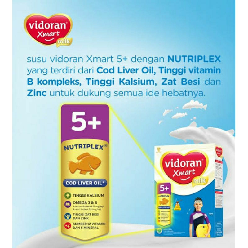 Vidoran Xmart 5+ Susu Pertumbuhan Anak 5-12 Tahun Rasa Coklat / Madu Kemasan 725gr