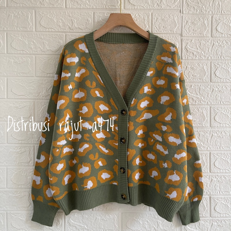 Jihyo Leopard CardiganOversized Cardi Rajut | Import Premium Quality | Motif Macan Korean Style Sweater