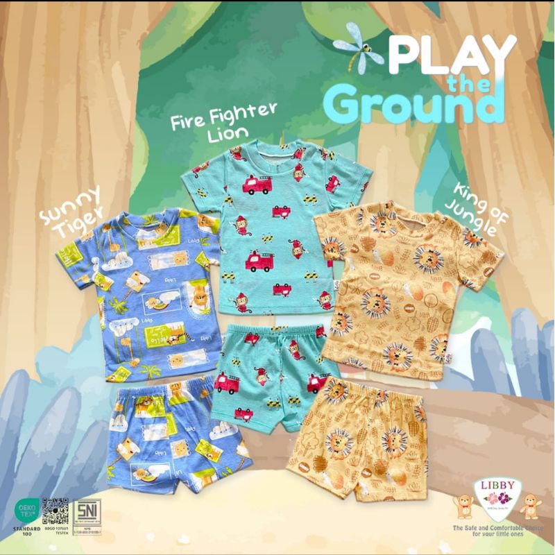 3pc_ Libby baby  setelan pendek bahan 100% cotton motif  PLAY THE GROUND happy farm,gardens by the JOY,  Picnic in the garden boy n girl series basking in the sun/ setelan libby baby / setelan bayi