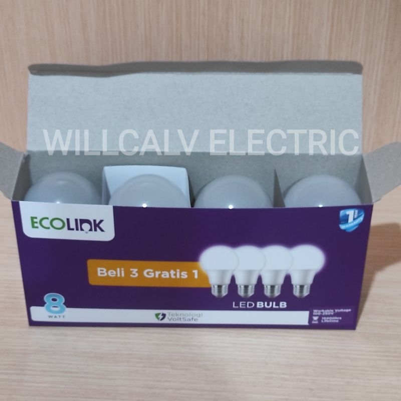 Lampu ECOLINK led bulb Multipack 8W isi 4 (3+1) cahaya putih 6500K E27