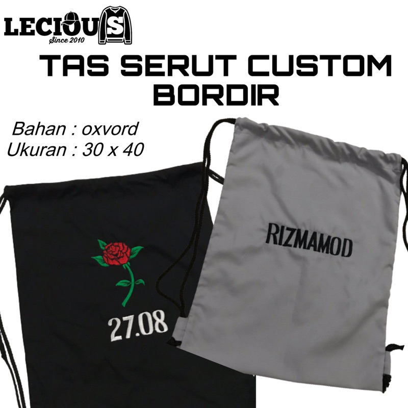 TAS SERUT CUSTOM BORDIR STRINGBAG DESAIN TULISAN GAMBAR