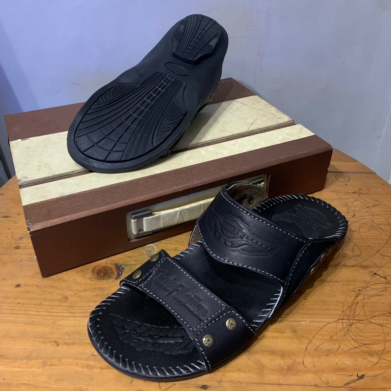 Sandal pria bahan kulit asli model ban dua