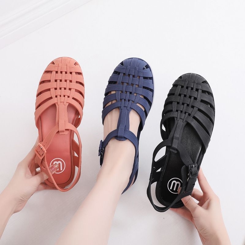 Image of Meisha double strip/ jelly shoes dewasa/sandal jelly wanita/sandal karet anti slip/sandal kekinian korea/jelly shoes import/sepatu sandal slippers/sepatu sandal couple mom and kids #3