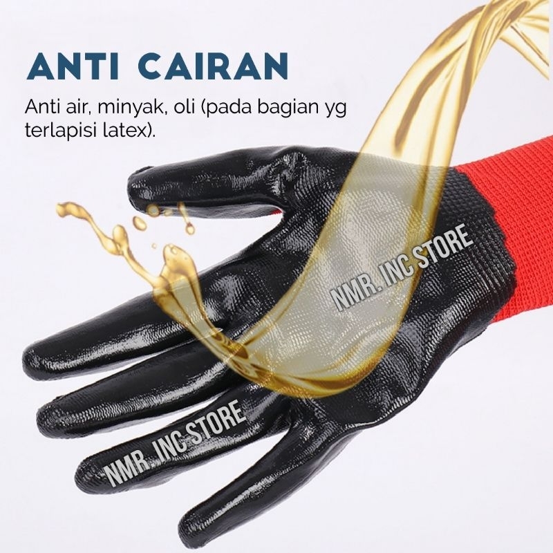 Sarung Tangan Safety Latex Kombinasi Lapis Karet, Untuk Pelindung Kerja Bengkel.
