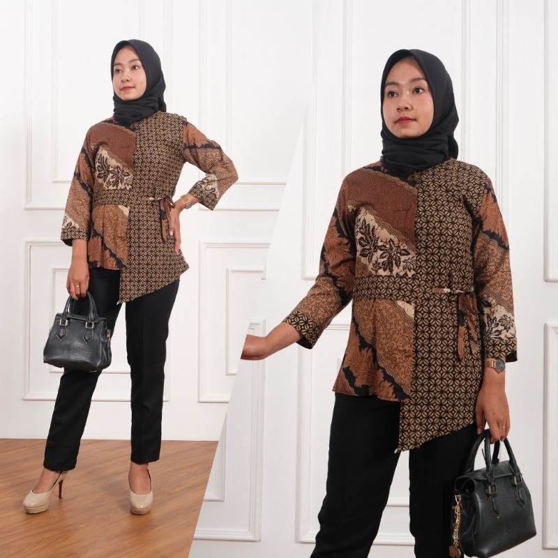 Blus Batik Sogan Tali Lengan Panjang- Naira Batik