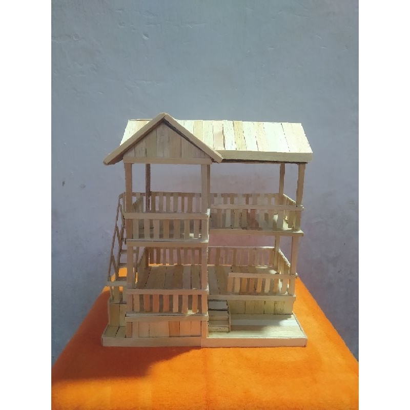 Kerajinan Stick Es Krim, miniatur rumah stick es krim, prakarya anak sekolah, miniatur Stick es krim