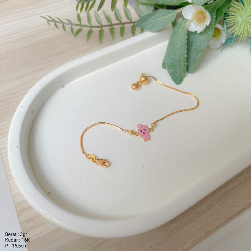 Perhiasan Gelang Emas Serut Anak Dewasa BT21 Cooky BTS UBS 16k / 700
