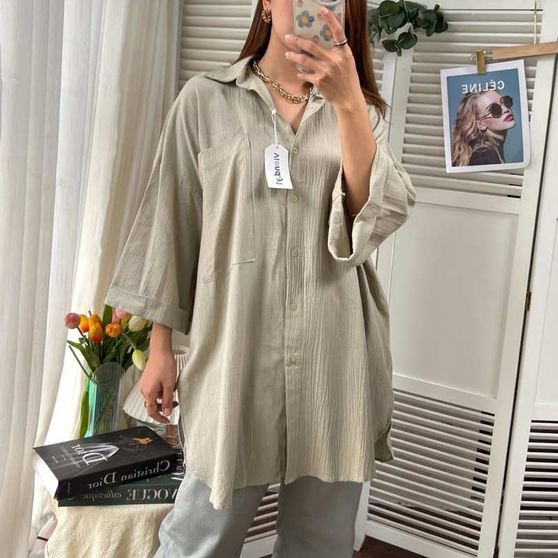 Tunic Linen Kemeja Oversize wanita Ld 142 cm E45