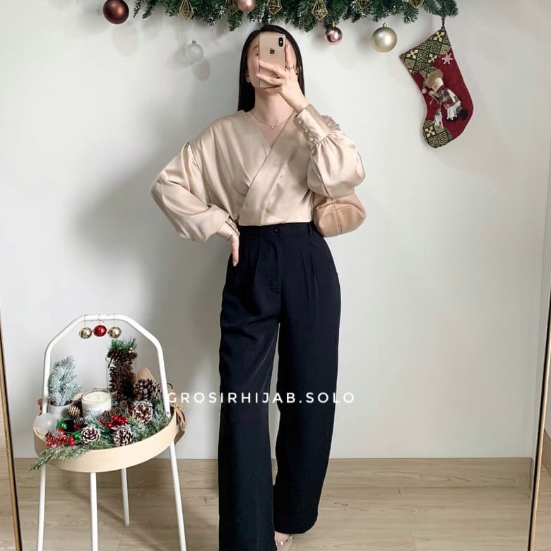 (DBY) BLOUSE MIRANTI OVERSIZE CROP TOP OUTER ATASAN WANITA SHIRT SATIN