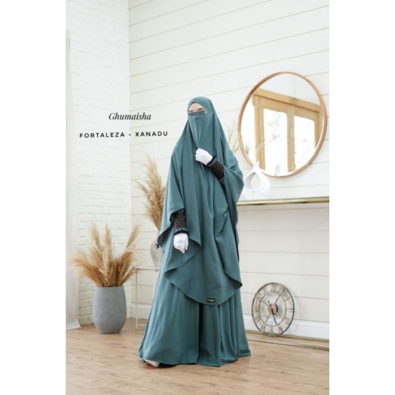 Fortaleza by Ghumaisha Collection - warna xanadu Khimar nonpad bolong