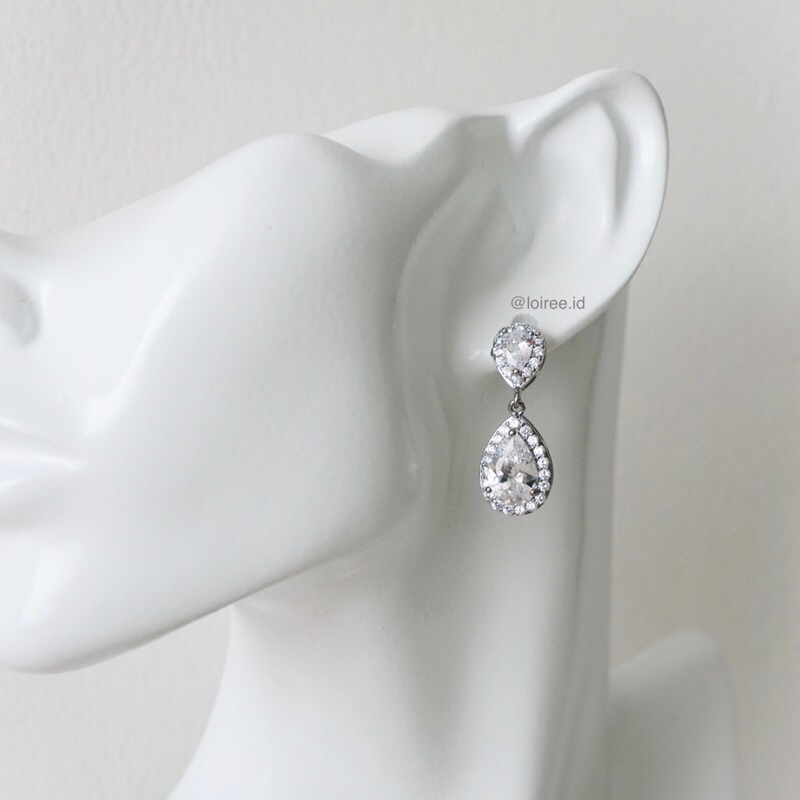 SHANON | Wedding Collection - Zirconia Teardrop Dangle Stud Bridal Earrings - Anting Wanita