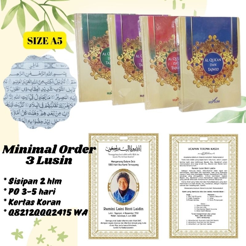 Cetak Al Quran 40 Hari 100 hari Almarhum Quran Sisipan 40 hari Souvenir Yasin Tahlil Mushaf Murah Ko