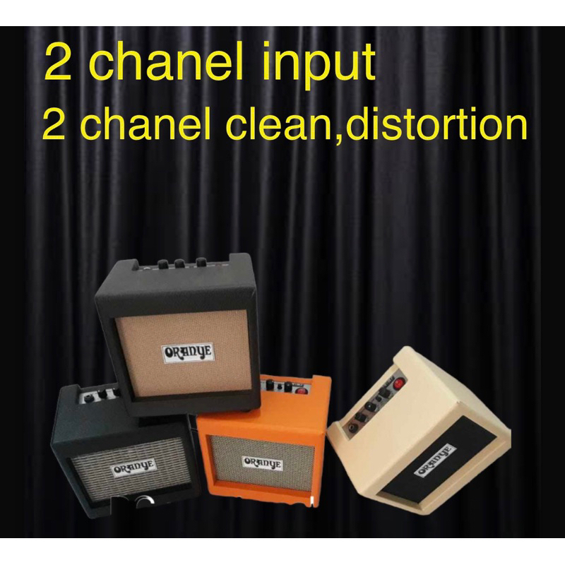 AMPLI MINI MURAH  / amplifier gitar 2 chanel input clean distorsi akustik drum oranye leney merk HR