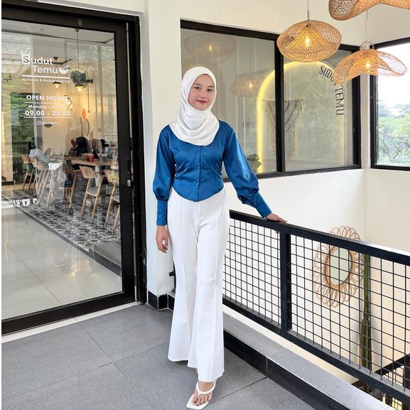 Orlin Kemeja Korset Wanita - Corset Shirt Long Sleeve - Atasan Kemeja Puff Blouse Top Wanita - Kemeja Kerja Wanita - Kemeja Corset Lengan Panjang - Blouse Satin