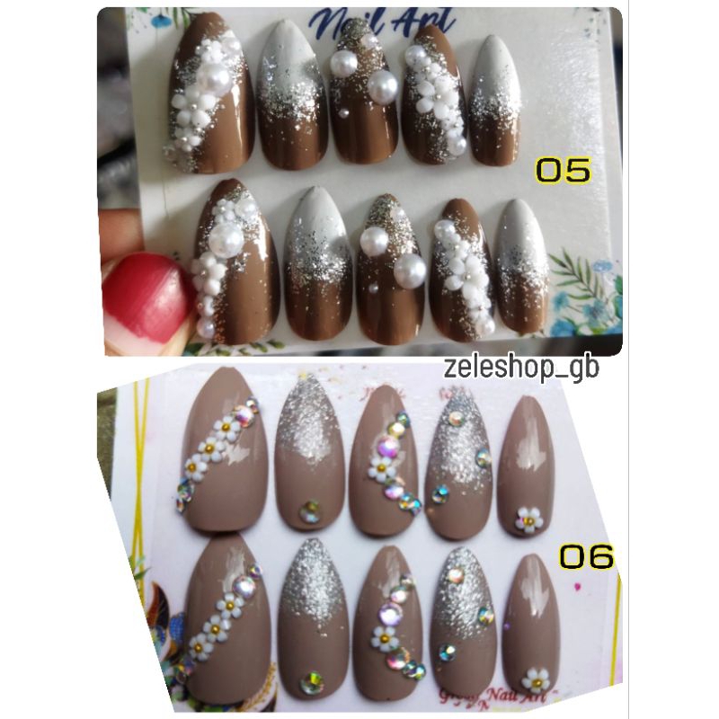 KUKU PALSU HIAS NAIL ART COKLAT MUTIARA / NAIL ART