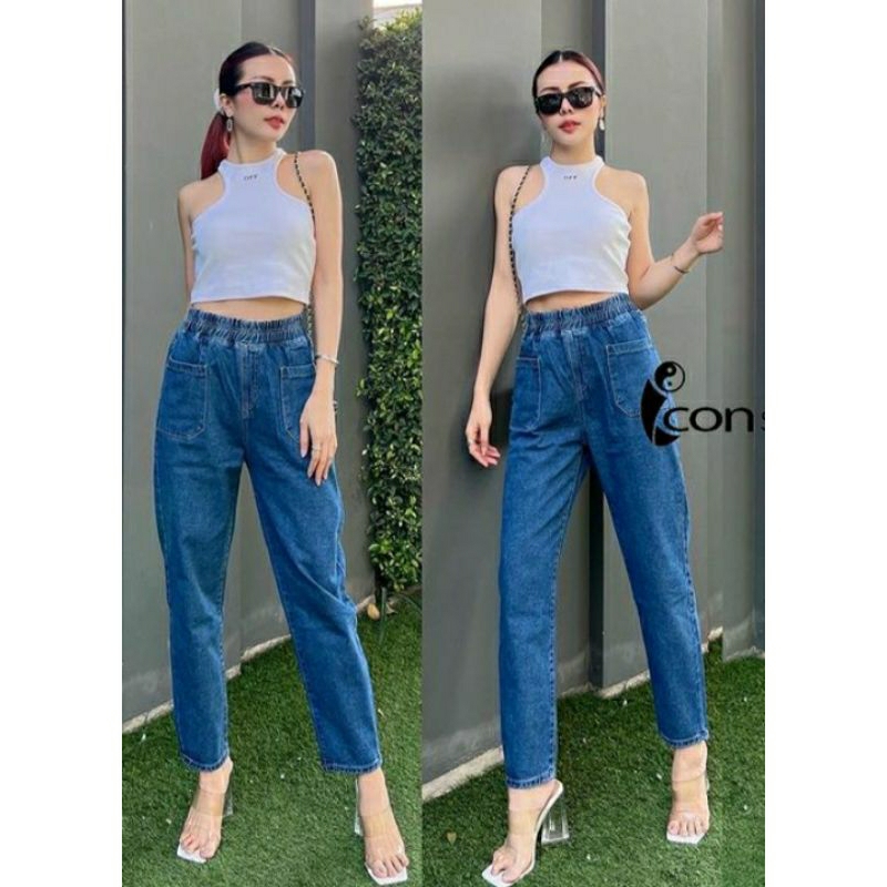 Celana Panjang Wanita Highwaist Korean Jeans Saku Depan Terbaru