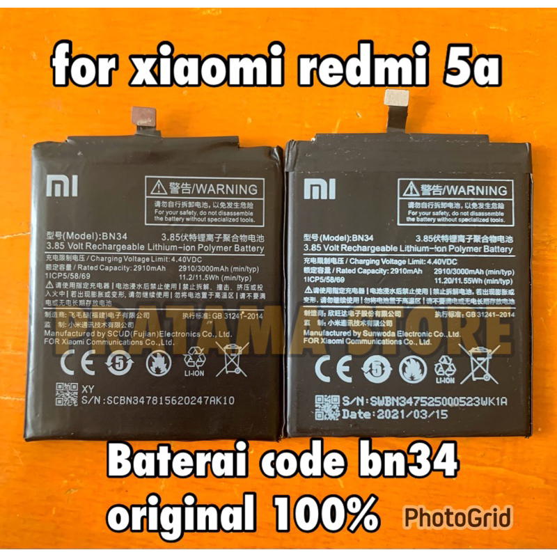 Batre baterai Xiaomi redmi 5a bn34 baterai Xiaomi redmi 5a original like new