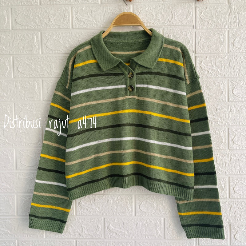 POLO SWEATER STARLA BLASTER BLOUSE STRIPPE LENGAN PANJANG-Sakurai Mint