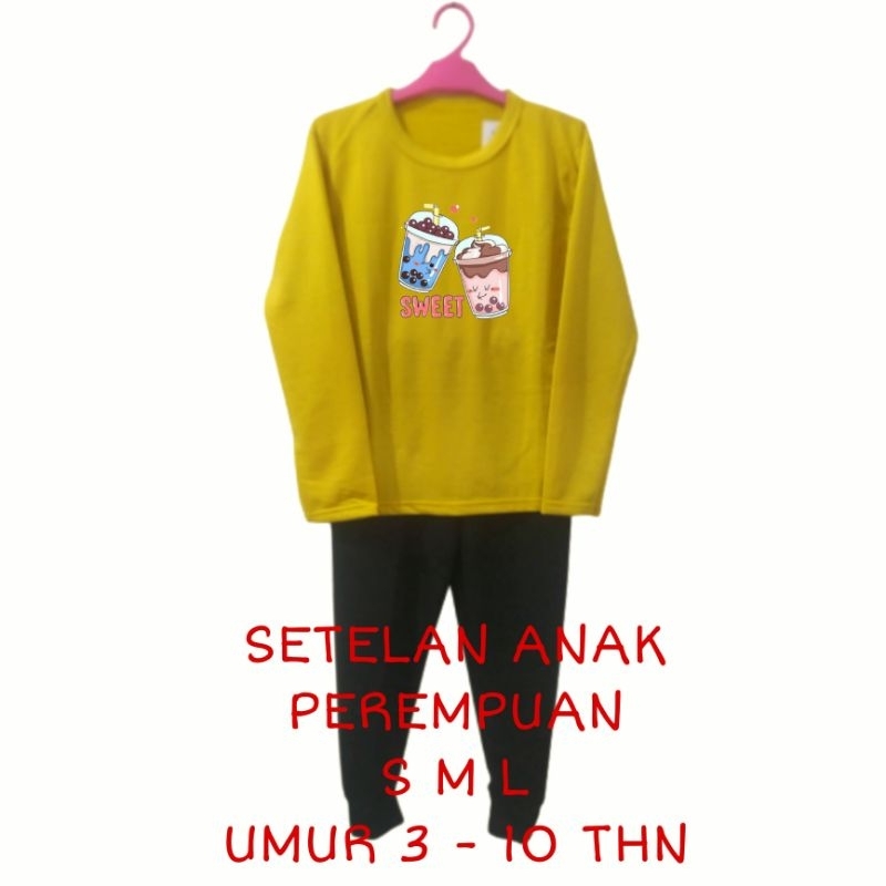 Setelan Anak Perempuan Kaos Lengan panjang dan Celana panjang Terbaru 2022 One Set Baju Tidur Santai Anak Cewek Kekinian Murah Korea Style Size S 3 4 5 Tahun M 5 6 7 Tahun L 8 9 10 Tahun Boba sweet