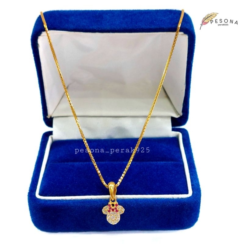 SET KALUNG ANAK PERAK ASLI SILVER 925 LAPIS EMAS PUTIH - MODEL LIONTIN MICKEY KECIL - PERHIASAN PERA