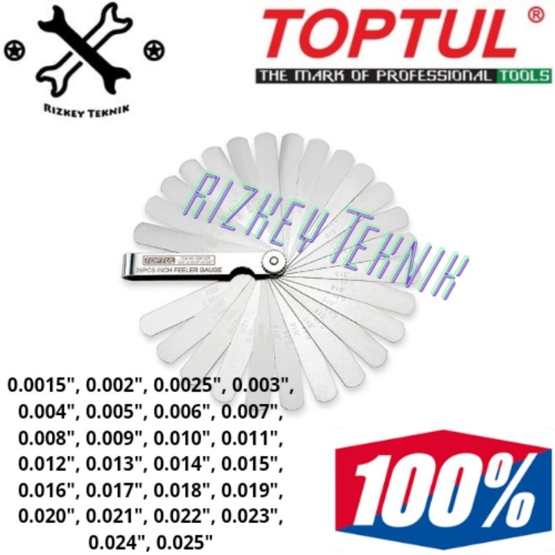 TOPTUL ICBA 1026 26PCS Inch Feeler Gauge Rounded Tips