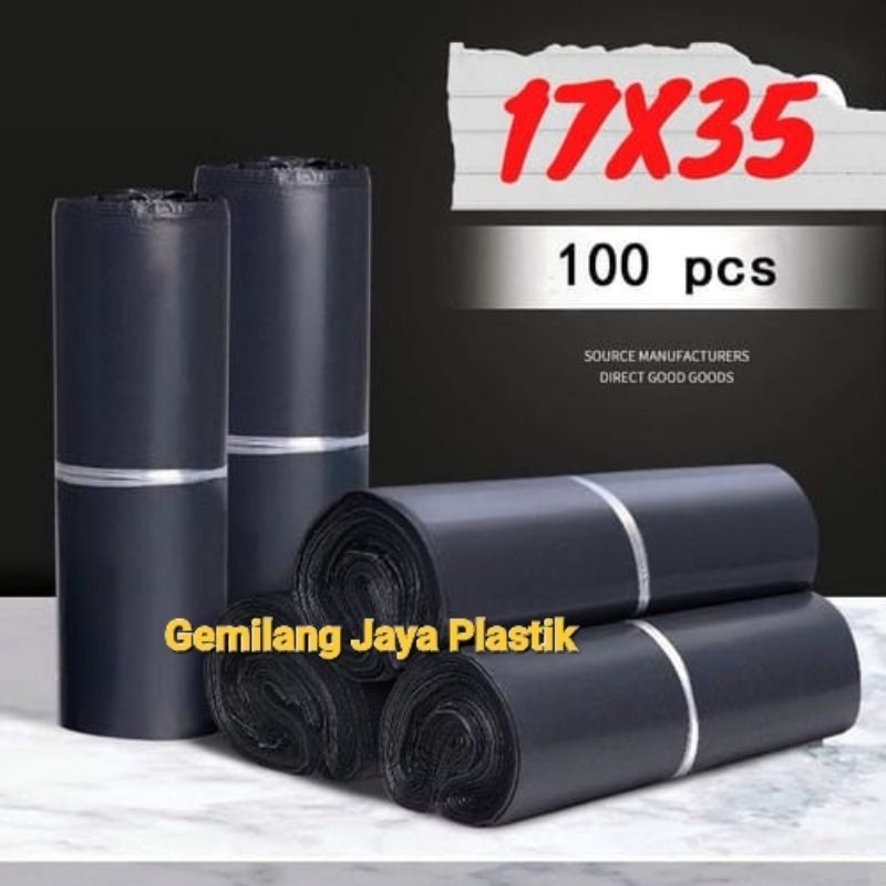 Kantong Plastik Packing Polymailer Olshop Warna Hitam Uk 17x35 Isi 100pcs