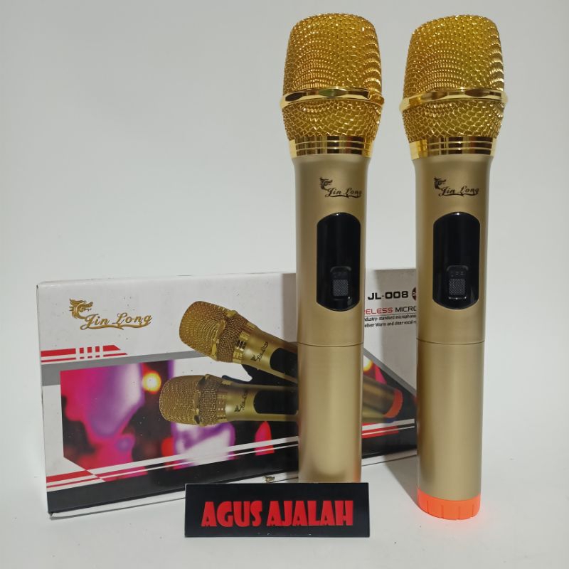JINLONG jl008 microphone wireless double tanpa kabel bonus batrai