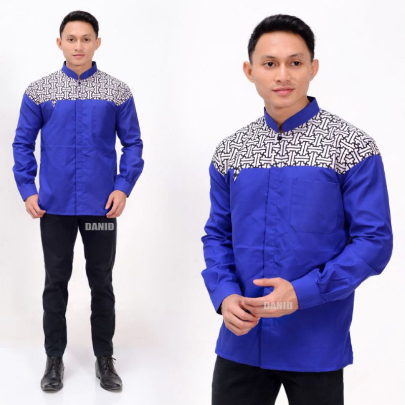 Bisa COD Baju Koko Pria Lengan Pendek Terbaru Batik Bordir Ukuran Dewasa // BAJU KOKO KEKINIAN WARNA BIRU MUDA //BAJU KOKO KOMBINASI BATIK BORDIR ini