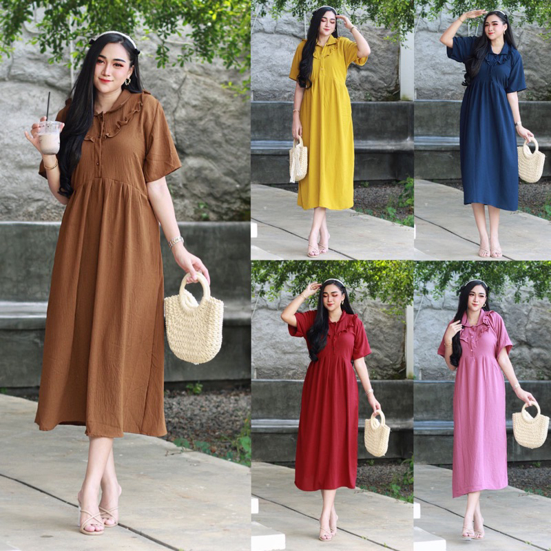 CASUAL MIDI DRESS PARTY KASMARAN LEHER KERAH BUSUI BUMIL