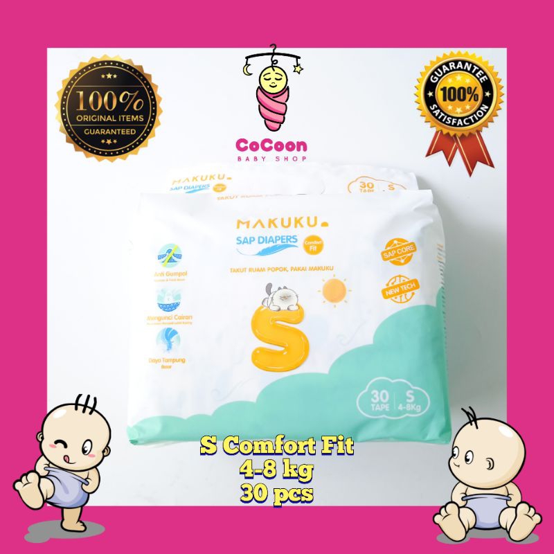 Popok Bayi Makuku Comfort Fit Tape S30 S 30 Tipe Perekat