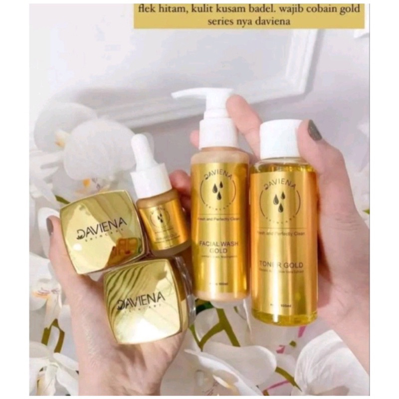 【BPOM ORI】DAVIENA SKINCARE Paket Wajah Glowing Gold Acne Anti Aging Series Paket Wajah Kusam Flek Hitam Jerawat Kulit Kering Kerutan Viral BPOM