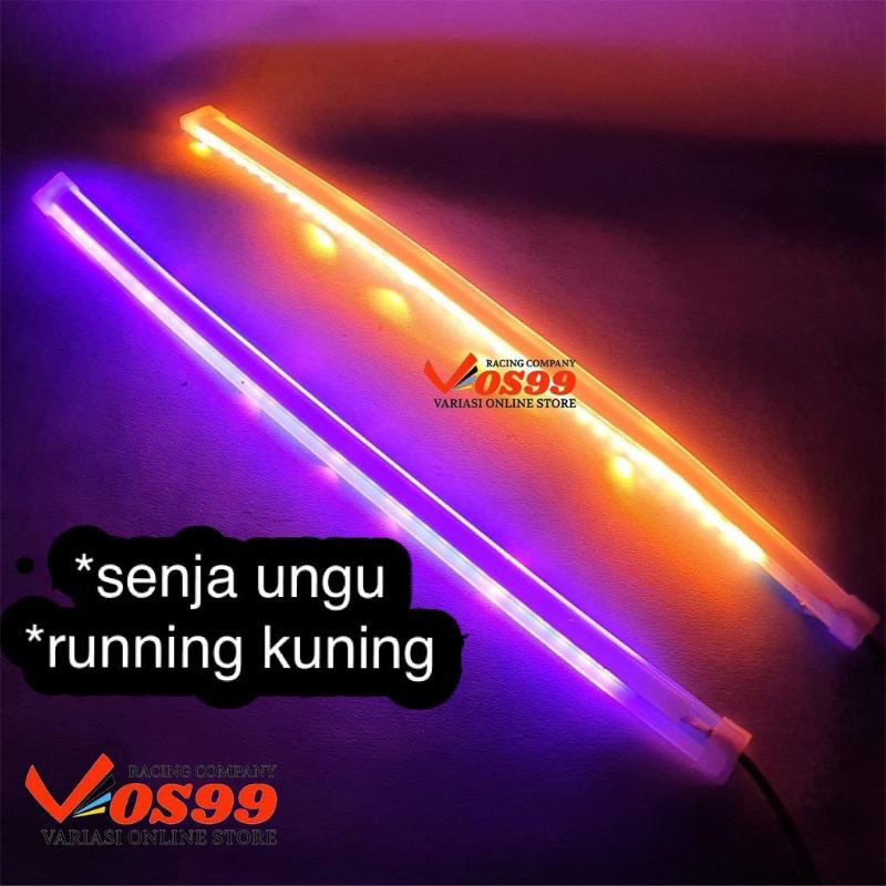 Lampu alis slim flexible 2 warna sen running kuning dan senja biru ukuran 30cm waterproof