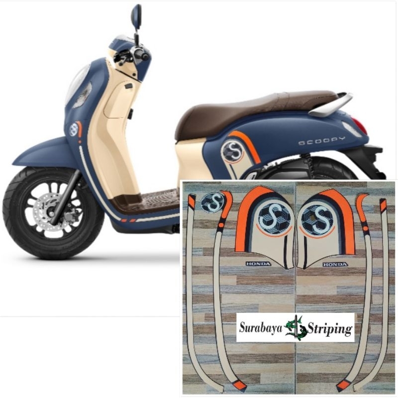 striping sticker Honda Scoopy fashion biru dof tahun 2021 2021